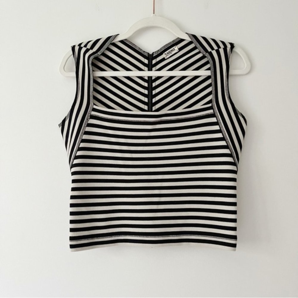 LAgence Black and White Cotton Striped Square Neck Top Size 6